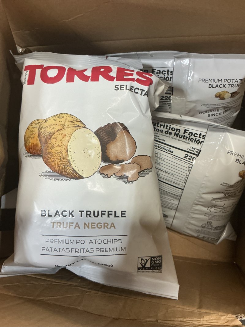 Condition photo showing Good Condition for expired 10/06/26 Patatas Fritas Torres Black Truffle Premium Potato Chips (5 X 1.41 Ounce)