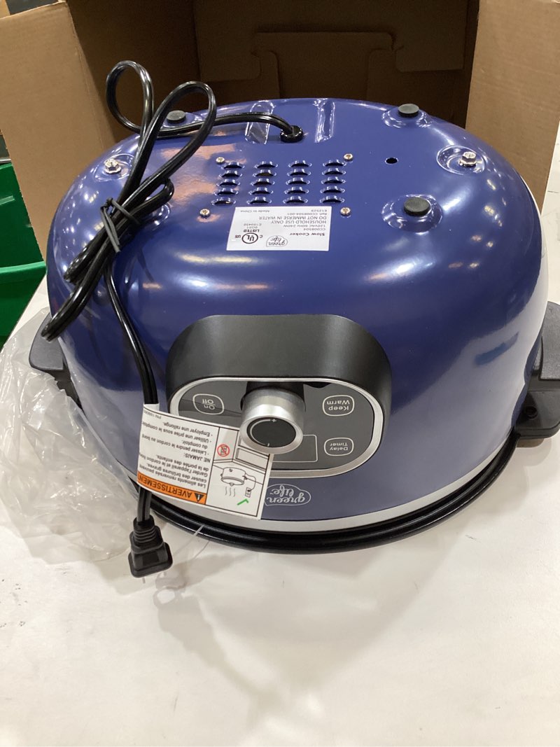 Condition photo showing Good Condition for greenlife 6qt slow cooker, non-toxic pfas-free ceramic nonstick removable interior bowl, programmable, family friendly, keep warm, stovetop & oven safe, dishwasher safe crock, timer, glass lid, blue 6 quarts blue