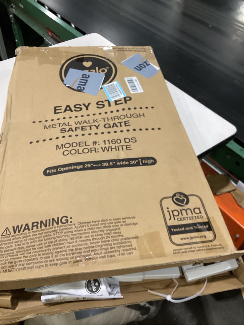 Condition photo showing Good Condition for regalo safety 29-38.5" baby gate for doorways & bottom of stairs, pressure mounted baby gate with door for babies, toddlers & pets, tested & safe for 30 years, american designed, american owned, white white 29-38.5"w x 30"h