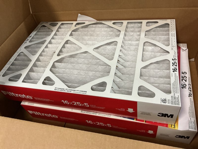 Condition photo showing Good Condition for filtrete 16x25x5 ac furnace air filter, mpr 1000, merv 11, fits lennox devices, allergen defense, electrostatic air cleaning filter, 2-pack (actual size 15.63x24.74x4.31 in)