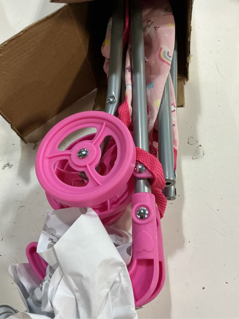 Condition photo showing Good Condition for dream collection, doll stroller - metal fold up and down umbrella stroller for realistic pretend play, pink - 23”