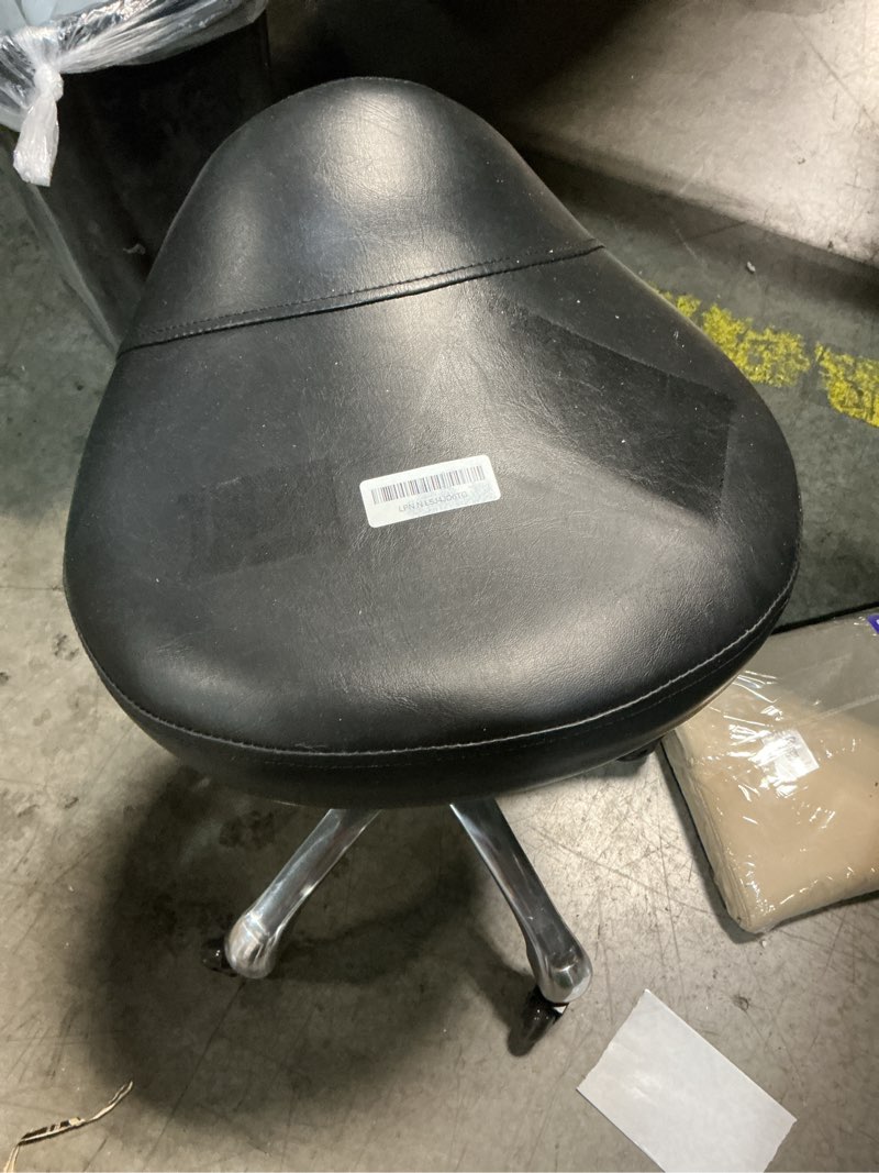 Condition photo showing As Is for Ergonomic Saddle Stool with wheels - Upgraded Thicker Leather Seat Cushion, Healthy Posture Correction, Silky Smooth Gliding, Adjustable Rolling Saddle Stool Chair for Salon Medical Massage, Black
