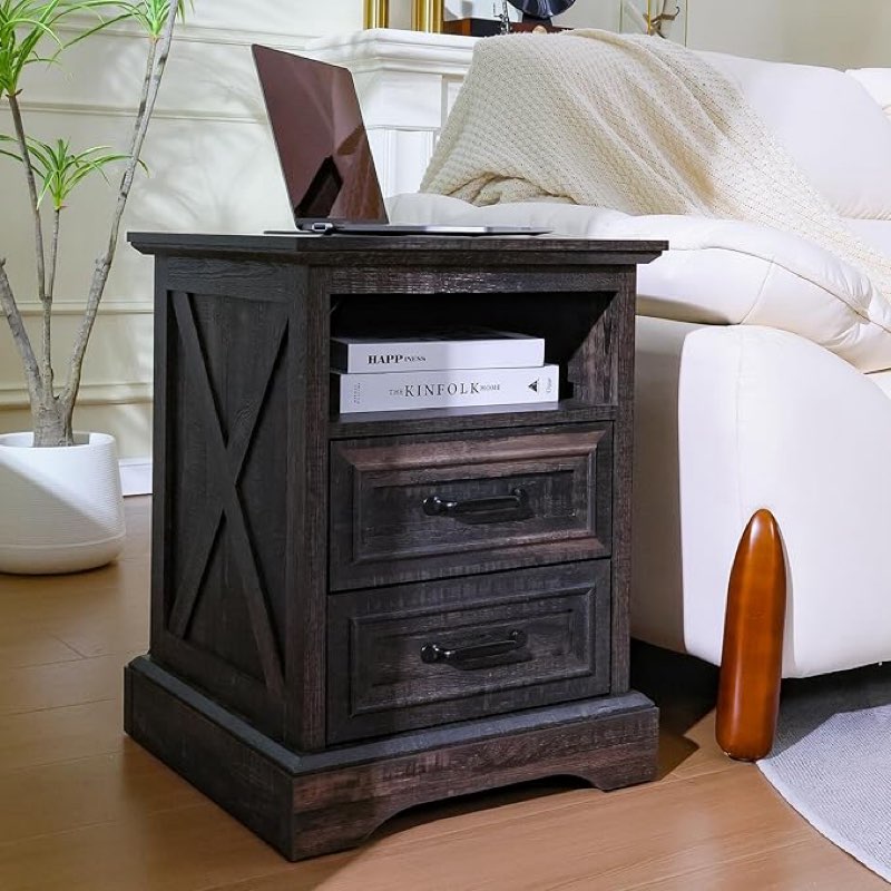 ALBAD 18" Farmhouse Nightstand with Charging Station