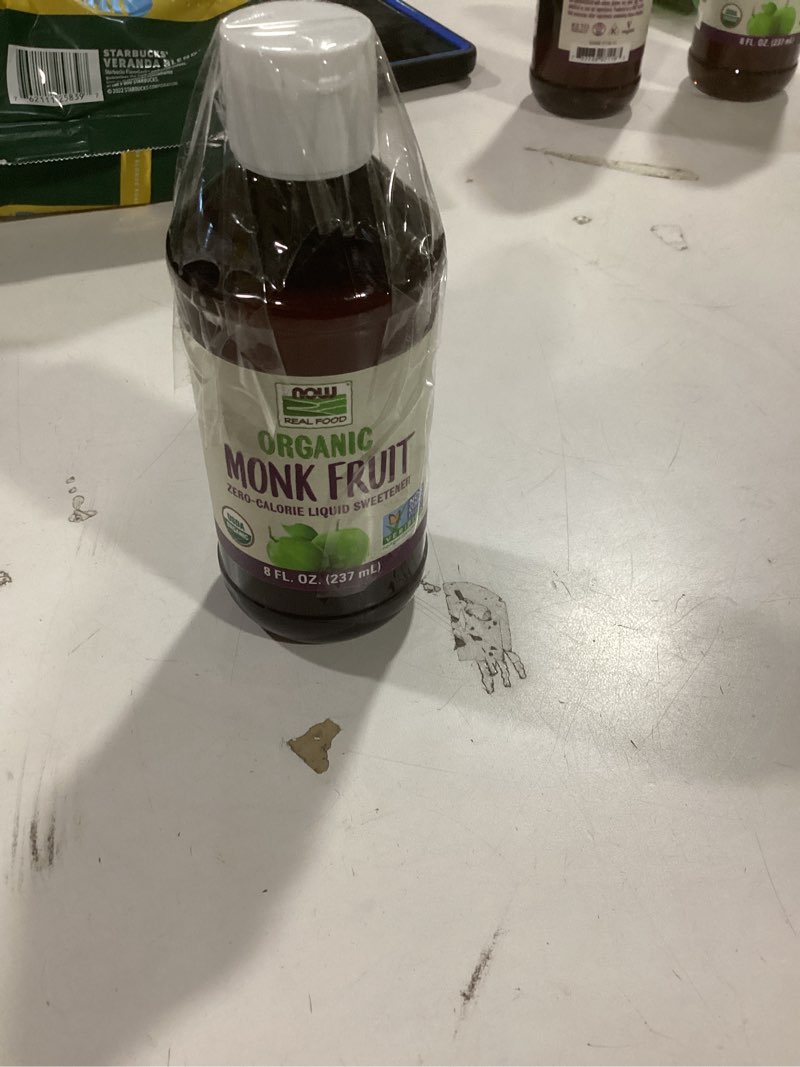 Condition photo showing New/Like New for NOW Foods, Certified Organic Monk Fruit Liquid, Zero-Calorie Liquid Sweetener, Non-GMO, Low Glycemic Impact, 8-Ounce 8 Ounce (Pack of 1)