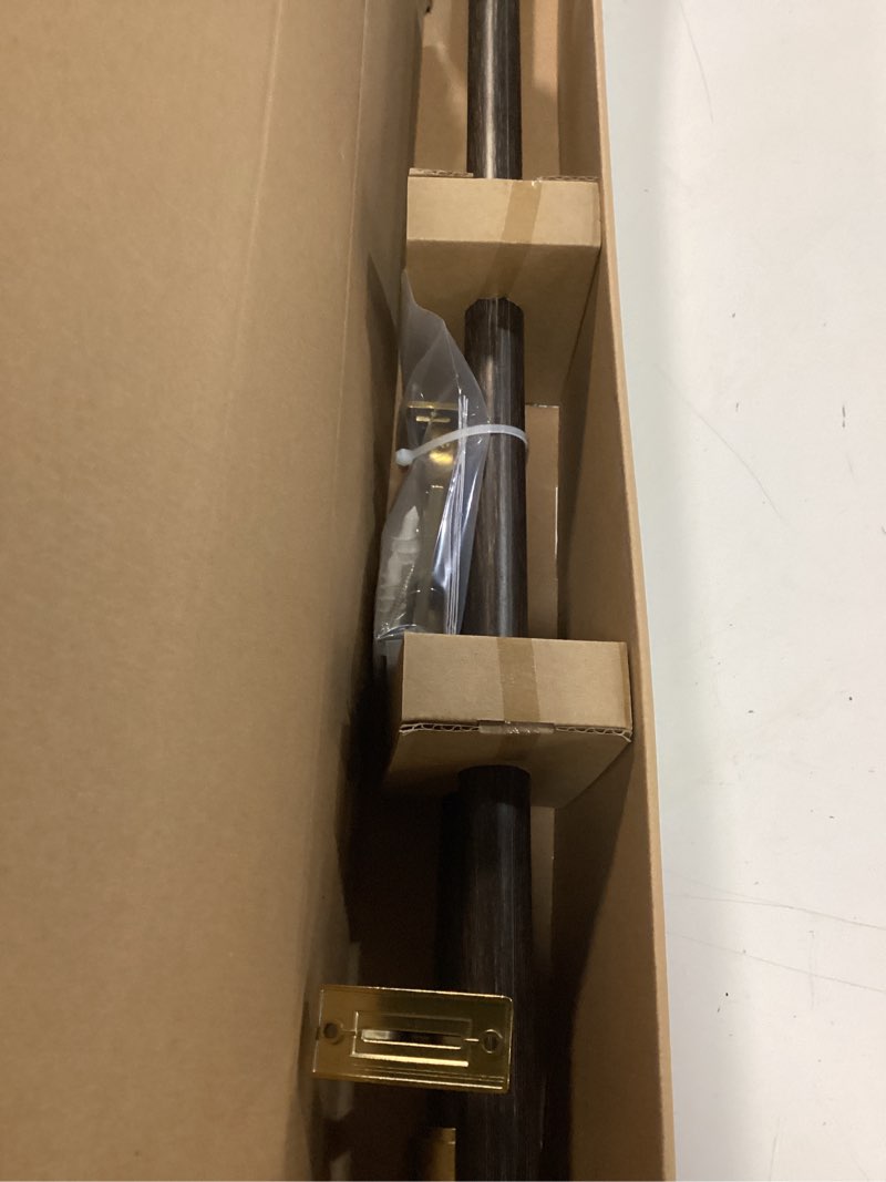 Condition photo showing As Is for origin 21 36-in to 72-in wood and gold iron single curtain rod with finials