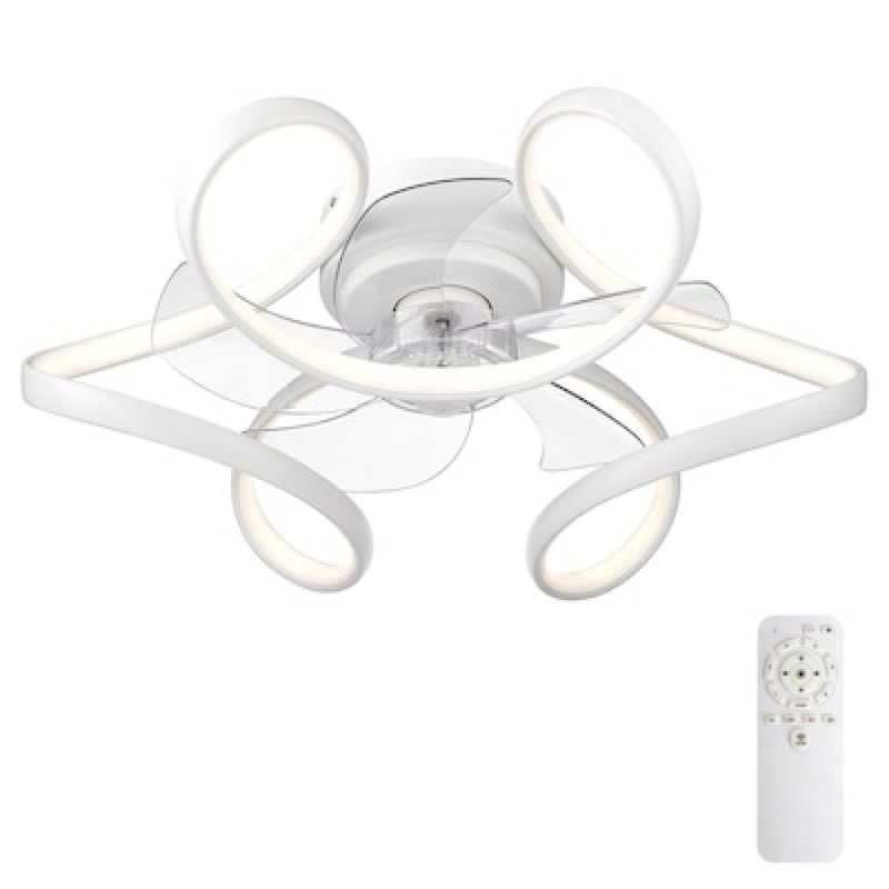 LTMATE JAZAVA 20.4-in White with clear Blades Color-Changing Flush Mount Cage Ceiling Fan