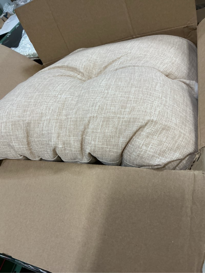 Condition photo showing As Is for magpie fabrics patio bench cushion 45"x18", indoor/outdoor non-slip water resistant long seat pads, tufted loveseat cushion for swing, settee, window, garden, wicker, front porch (beige textured) beige textured 45 x 18 x 5 in