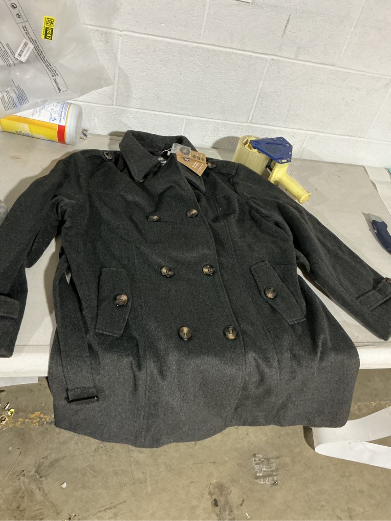 Condition photo showing Good Condition for wantdo womens double-breasted trench coat with belt gray smoked size xl