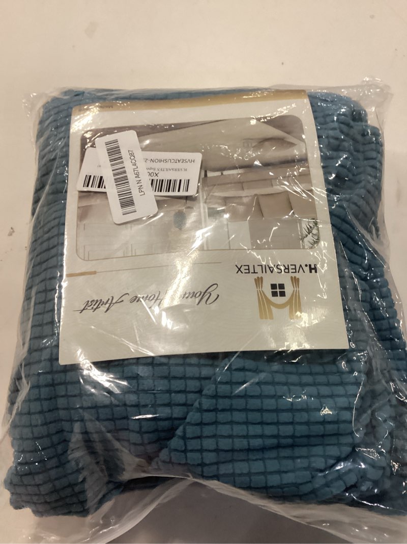 Condition photo showing New/Like New for H.VERSAILTEX Super Stretch Individual Seat Cushion Covers Sofa Covers Couch Cushion Covers Slipcover Sets Thick Jacquard Textured Twill Fabric (2 Piece Large Sofa Cushion Covers, Storm Blue) Storm Blue 2 Cushion Sofa