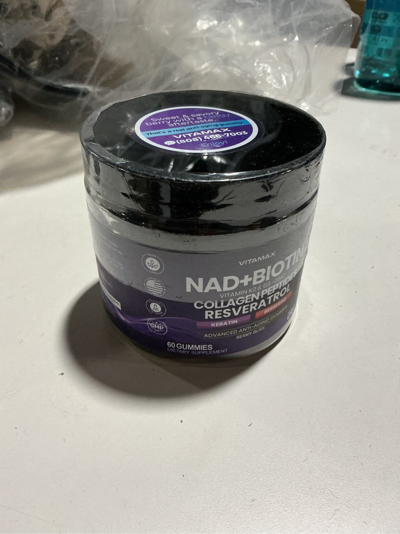 Condition photo showing Good Condition for nad+, resveratrol, berberine, & biotin anti-aging gummy - hair, skin, nails & joint supplement - collagen peptides, keratin, zinc, vitamin k2 & d3 gummies -regeneration- non-gmo - made in usa 60 count