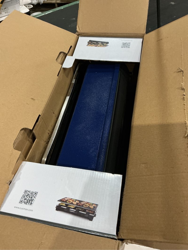 Condition photo showing As Is for indoor grill cusimax electric smokeless grill portable korean bbq with turbo smoke extractor technology, non-stick removable plate, tempered glass lid, great for party(single plate) blue