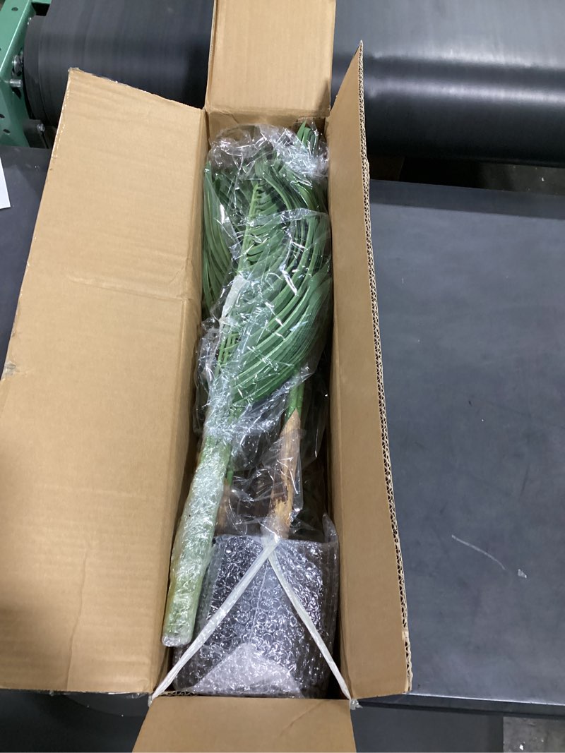 Condition photo showing New/Like New for artificial palm tree 4ft tall fake indoor decor with 13 trunks and real bark design faux tropical areca silk floor plant in pot for home office living room bedroom 1pcs 1 4ft