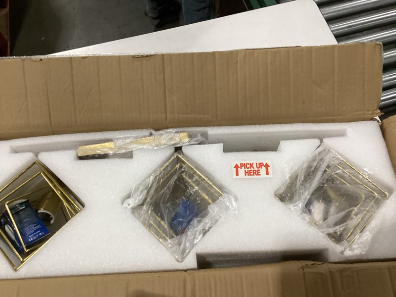 Condition photo showing New/Like New for Bathroom Vanity Light with 3 Bulbs Bathroom Light Fixtures Over Mirror with 3 Rotatable Cube Shades Modern Wall Mounted Brushed Brass Gold Brushed Brass 3-Lights ( 28" Width )