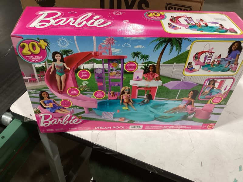 Condition photo showing As Is for Barbie Dream Pool Playset with 6 Play Areas, Including Slide & Bubbling Hot Tub, Plus 20+ Accessorie