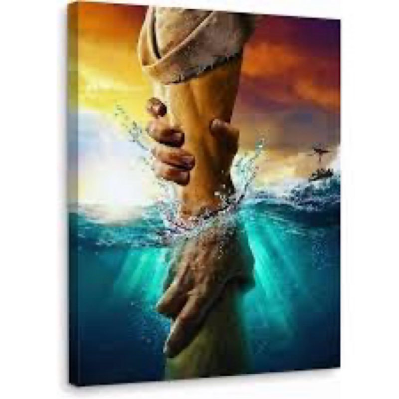 Framed Jesus Christ Canvas Wall Art The Hand of God Jesus Reaching Into Water Christian Painting Pri