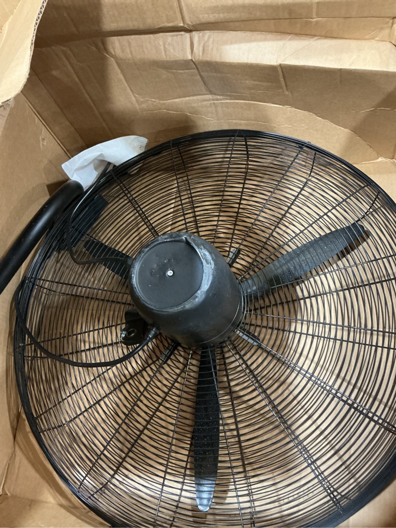 Condition photo showing As Is for vevor 30 inch wall-mount misting fan, 3-speed ip44 waterproof oscillating, max. 9500 cfm wall mounted fan for outdoor, commercial, residential, greenhouse, workshop, patio, black, etl listed 30 inch waterproof