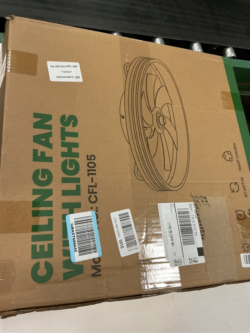 Condition photo showing New/Like New for Ceiling Fans with Lights and Remote, 20'' Low Profile Flush Mount, 6 Wind Speeds, Modern Dimmable LED Ceiling Fan, Smart Ceiling Fan for Bedroom, Kids Room (White) White-Y1095 20"