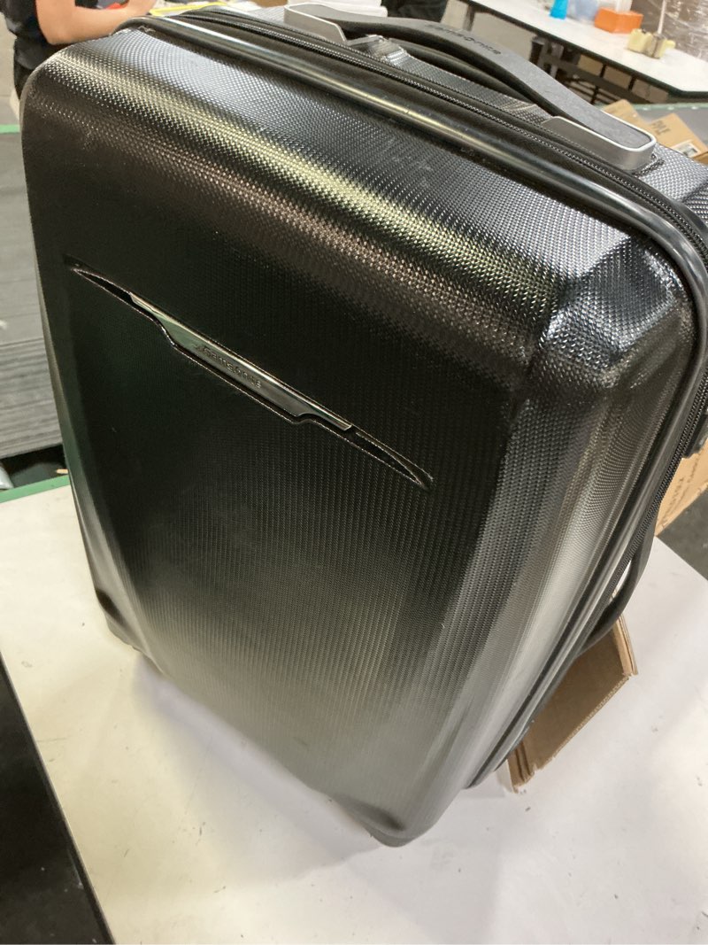 Condition photo showing As Is for samsonite winfield 3 dlx hardside luggage with spinners, carry-on 20-inch, black