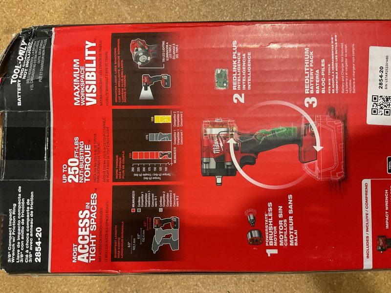 Condition photo showing New/Like New for milwaukee 2854-20 m18 18v fuel 3/8" compact impact wrench w/ friction ring