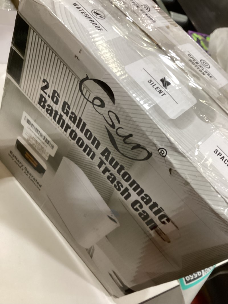 Condition photo showing Good Condition for Cesun Automatic Motion Sensor Bathroom Trash Can with Lid, 2.6 Gallon Touchless Trash Bin, Smart Plastic Slim Garbage Can Small White Wastebasket for Toilet, Office, rv, Bedroom, Living Room