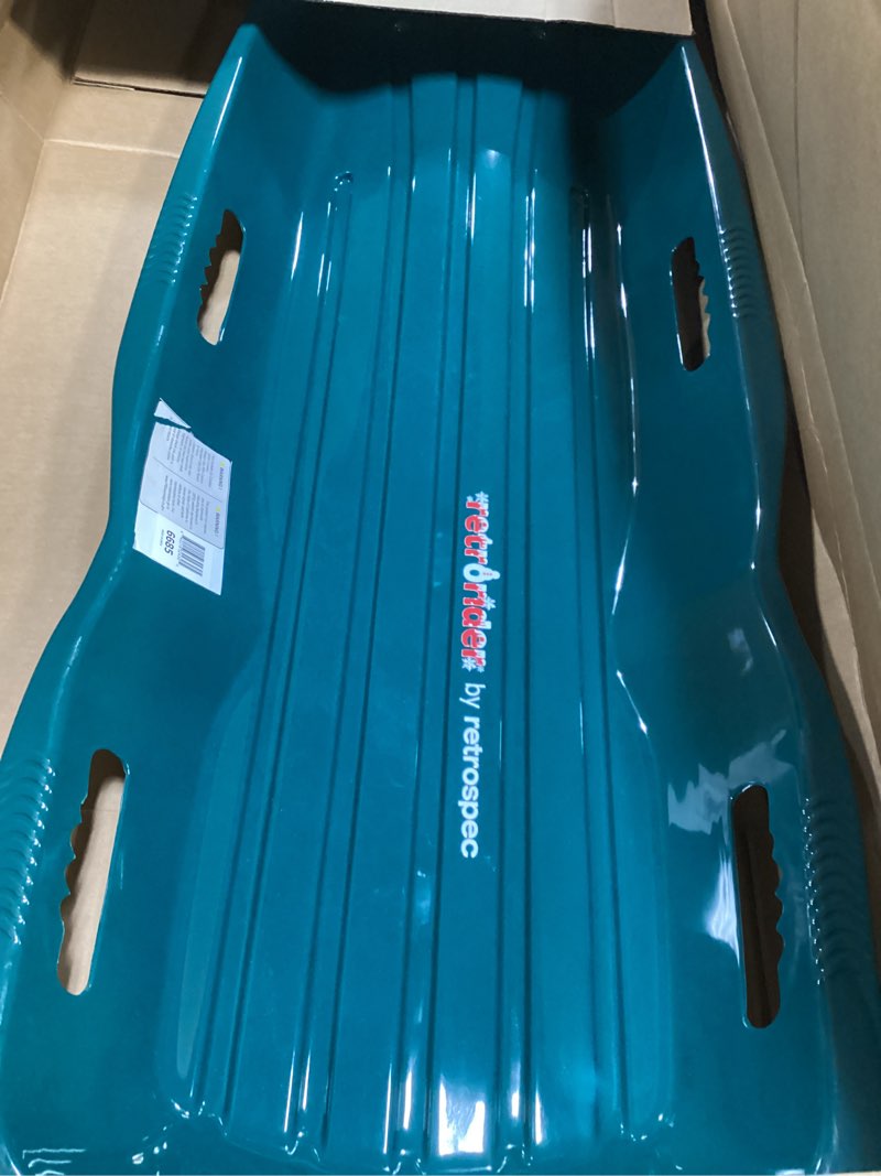 Condition photo showing Good Condition for retrospec retrorider plastic snow sled – toboggan style with pull rope, cold-resistant coating, and hard bottom for smooth downhill rides – available for kids and adults single snowy spruce 48"
