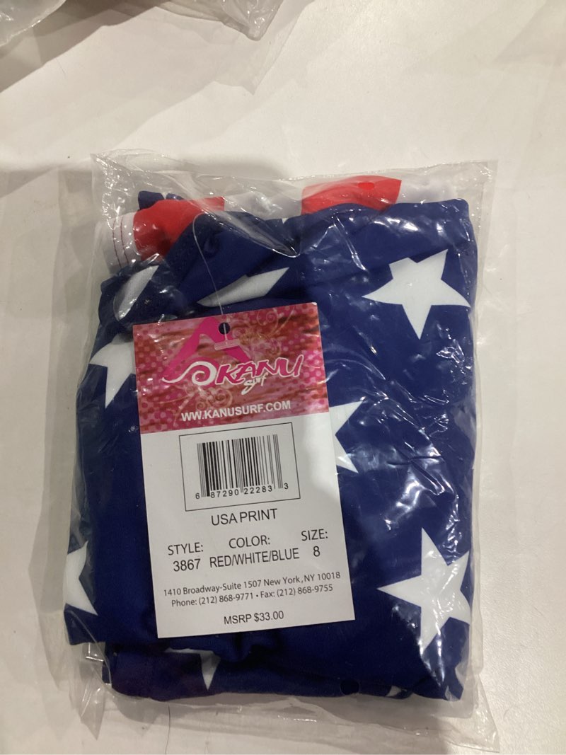 Condition photo showing New/Like New for Kanu Surf Girls Melanie Beach Sport 2-pc UPF 50+ Banded Tankini 8 Usa Red/White/Blue