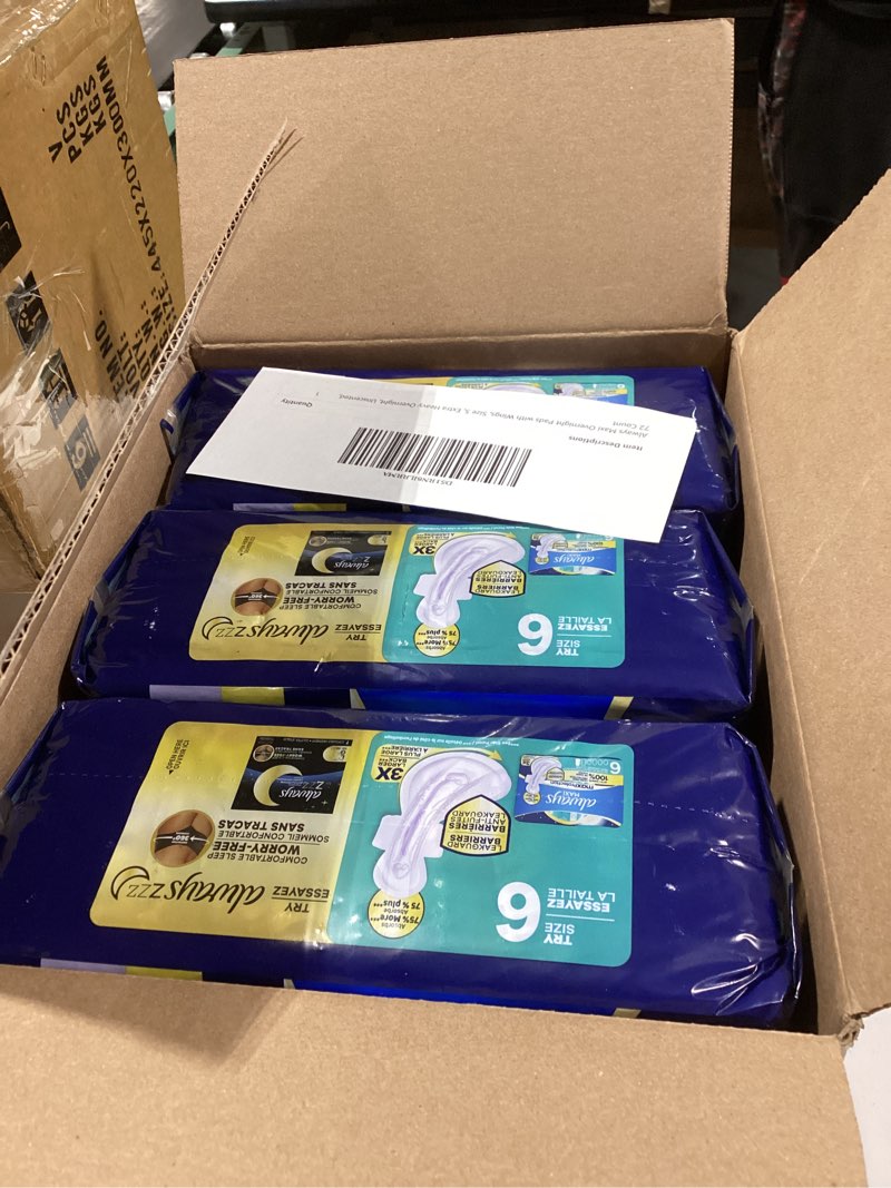 Condition photo showing Good Condition for always maxi overnight pads with wings, size 5, extra heavy overnight, unscented, 72 count size 5 72.0