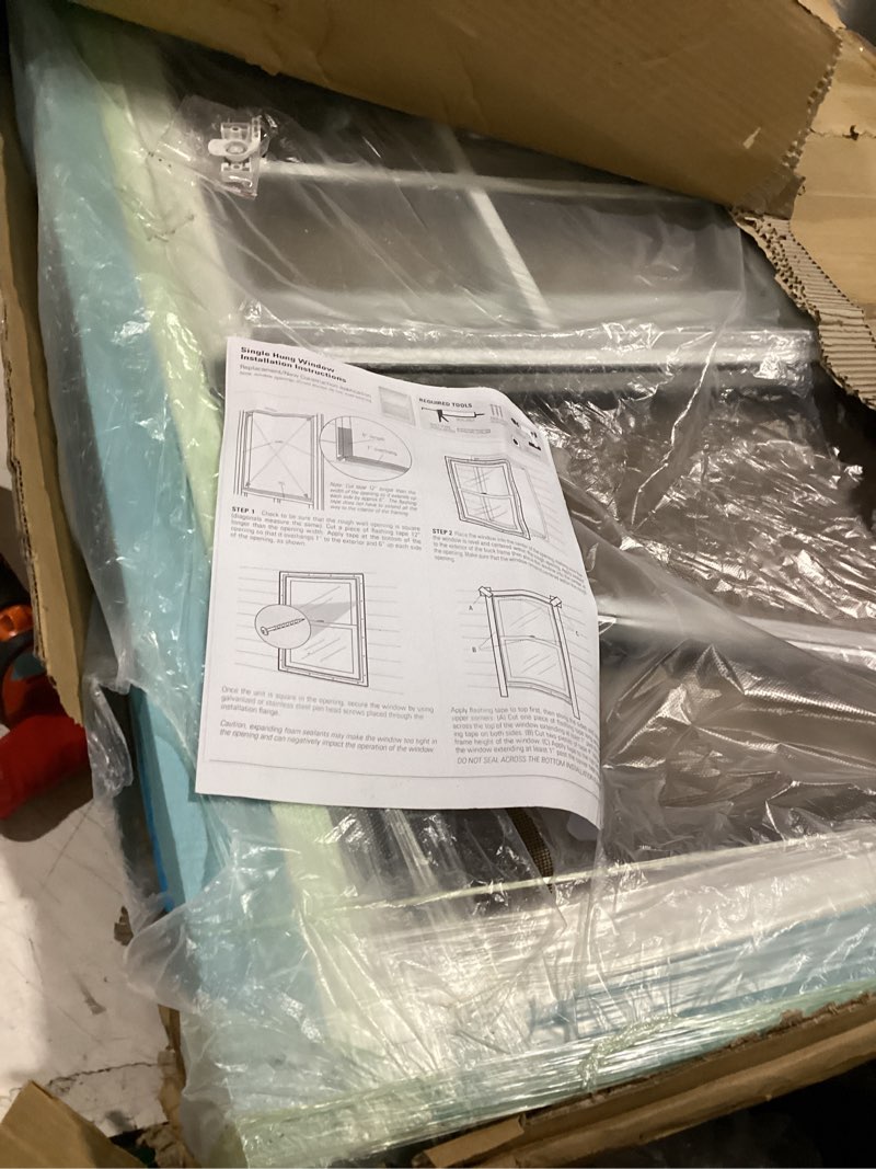 Condition photo showing Good Condition for vinyl single hung window, 30" x 36" household sliding window with double-pane insulated tempered glass, lower tilt sash screen included window for house, mobile home (white)