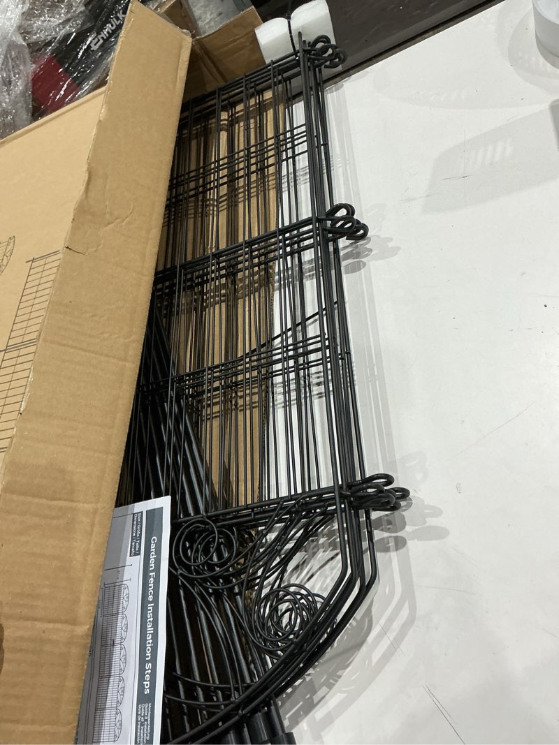 Condition photo showing Good Condition for 6 panels no dig garden fence with gate, 32" h x 11ft, decorative metal animal barrier dog fence outdoor for yard, walk-through iron fencing for flower bed, patio & vegetable garden 32inch-height-5 panels plus 1 gate