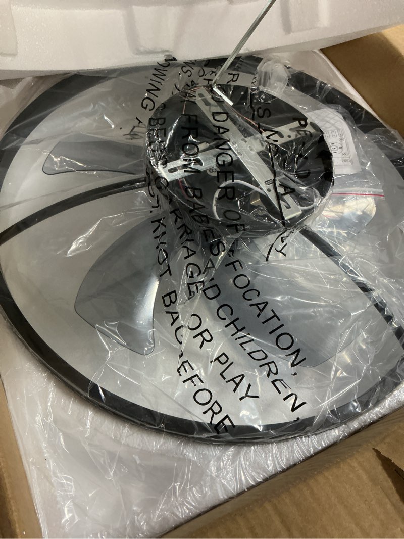 Condition photo showing New/Like New for VOLISUN Low Profile Ceiling Fans with Lights and Remote, Fandelier Ceiling Fan Flush Mount, 3000K-6500K Smart Bladeless LED Fan Light, Black Modern Ceiling Fans with Lights for Bedroom Black 19.7 INCH