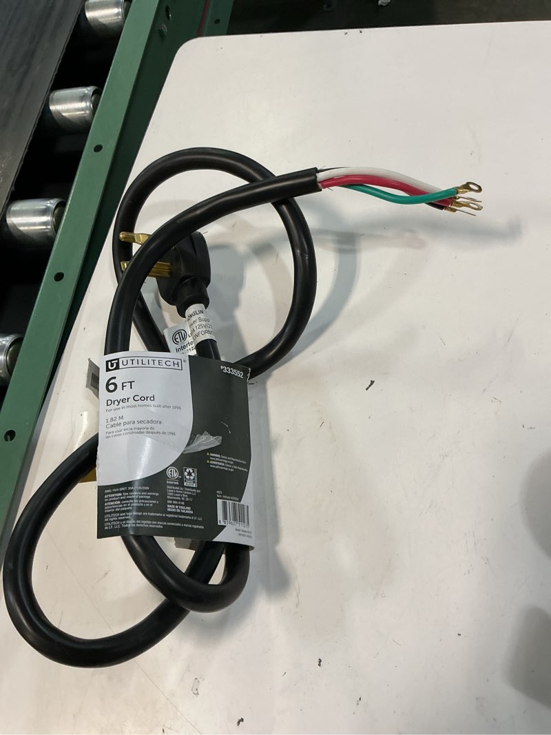 Condition photo showing Good Condition for utilitech dryer cord 6-ft 30 -amp 4 -prong black dryer appliance power cord