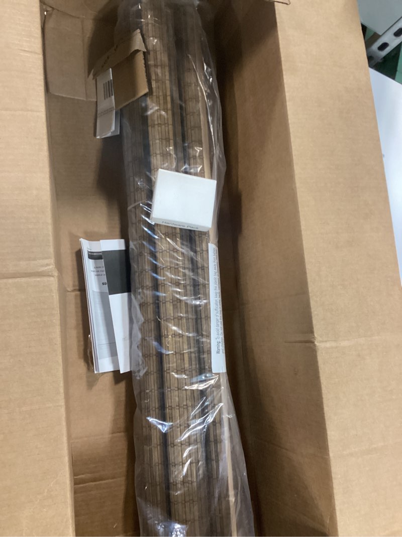 Condition photo showing Good Condition for lazblinds cordless bamboo roman shades, privacy blinds for interior windows, room darkening roll up bamboo blinds for home & patio, 34" w x 64" h, highfield teak pricacy - highfield teak 34" w x 64" h