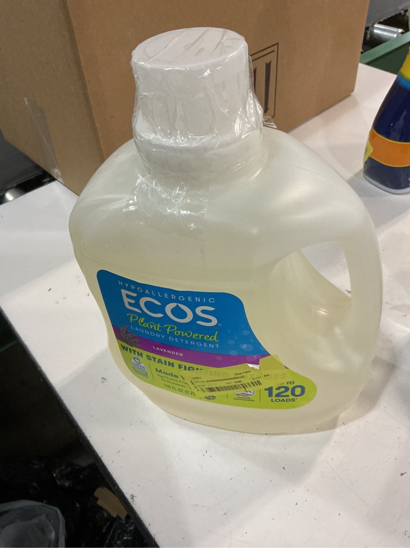 Condition photo showing Good Condition for ecos plant powered liquid laundry detergent with stain fighting enzymes, lavender, 120 loads, 110 ounce, hypoallergenic for sensitive skin