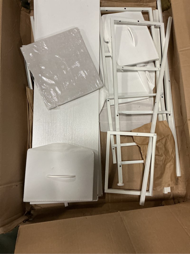 Condition photo showing As Is for OLIXIS Dresser for Bedroom, 7 Storage Drawers, Wide Fabric Closet Chests Organizer Tower Furniture, TV Stand with Wooden Top Metal Frame for Clothes, Living Room, Hallway, Entryway, Classic White White 11.8\"D x 39.4\"W x 30\"H (7 Drawers)( Similar)