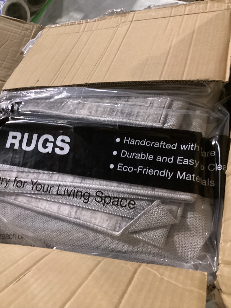 Condition photo showing Good Condition for soalmost 8x10 washable area rugs for living room, vintage floral stain resistant non-slip low pile neutral rug soft throw large gray carpet for dining room bedroom home office (grey, 8'x10') 8' x 10' (rectangular) grey