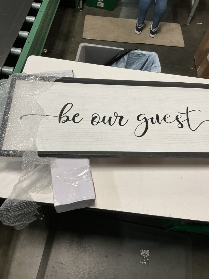 Condition photo showing Good Condition for be our guest wall decor sign 40”x15” large master bedroom above bed wall decor wood framed guest room sign simple rustic farmhouse over bed bedside wall art ?black