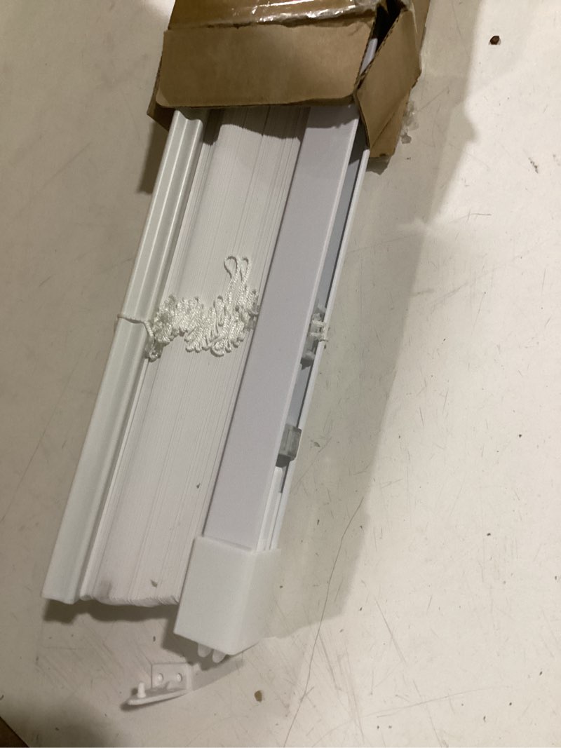 Condition photo showing Good Condition for unishades no drill blinds for windows 1" vinyl l-shaped slats cordless mini blinds for home, for window size 35.5" w × 64" h white white 35.5" w × 64" h