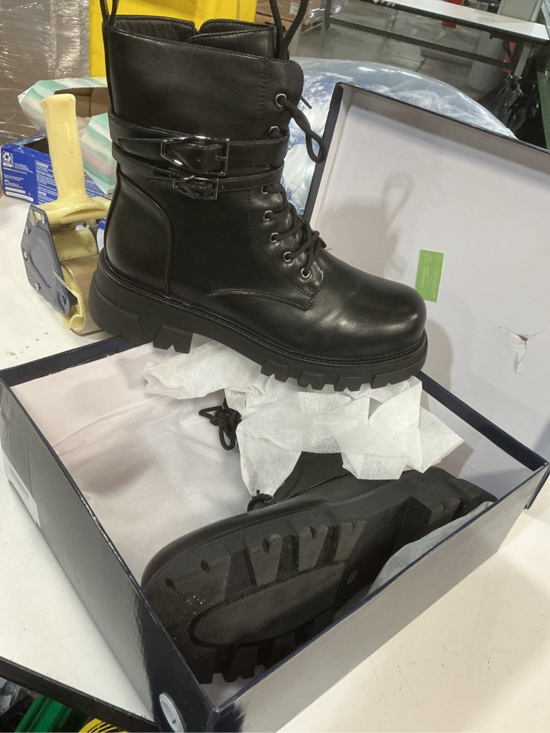 Condition photo showing As Is for black combat boots women purple boots for women rave boots beige gunmetal cute shoes buckle lug sole 11 publack