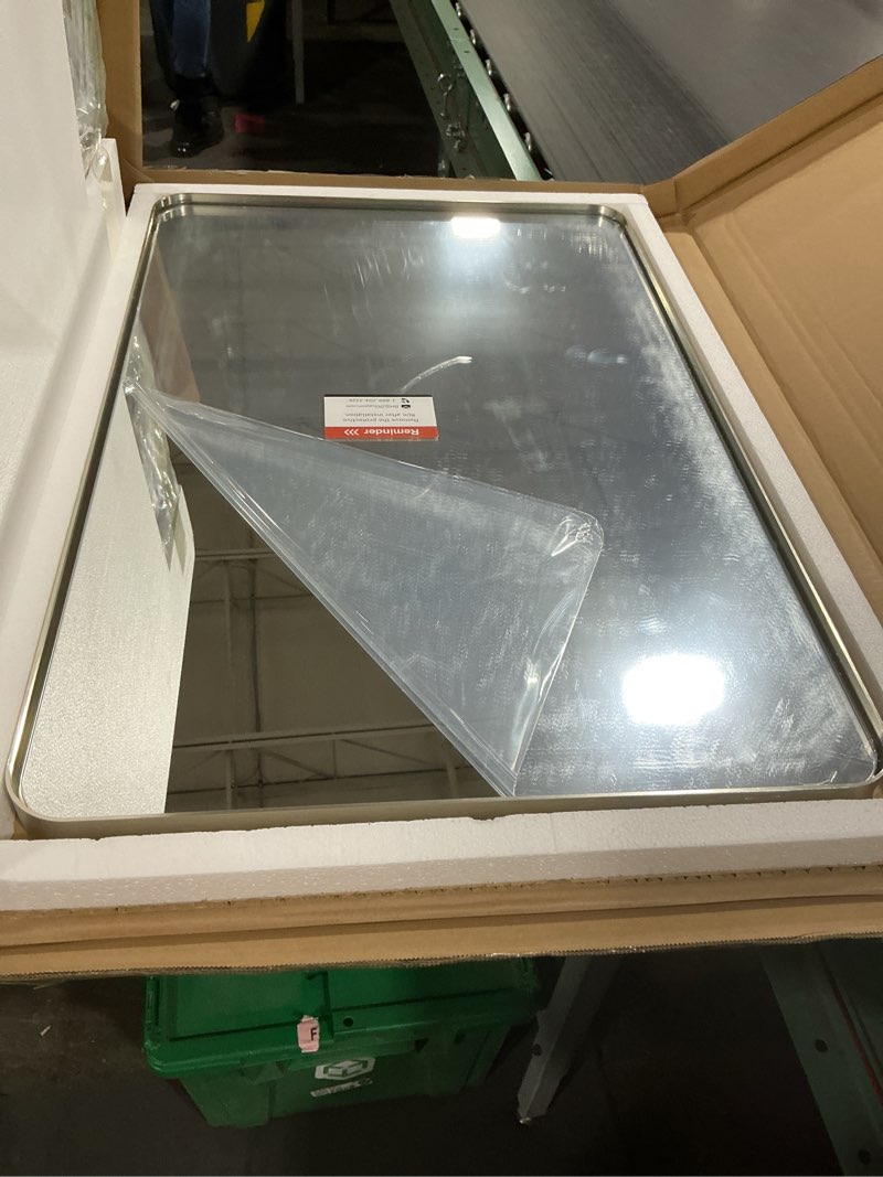 Condition photo showing Good Condition for Keonjinn 20 x 30 Inch Brushed Nickel Bathroom Mirrors for Over Sink, Rounded Rectangle Silver Bathroom Vanity Mirror, Farmhouse Mirror for Wall, HD Tempered Glass, Anti-Rust Aluminum Alloy Mirror Brushed Nickel 30"L x 20"W