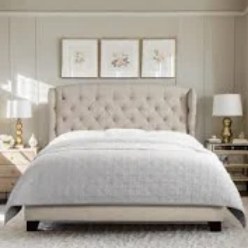 fabric upholstered bed,tufted headboard adjustable height bed frame