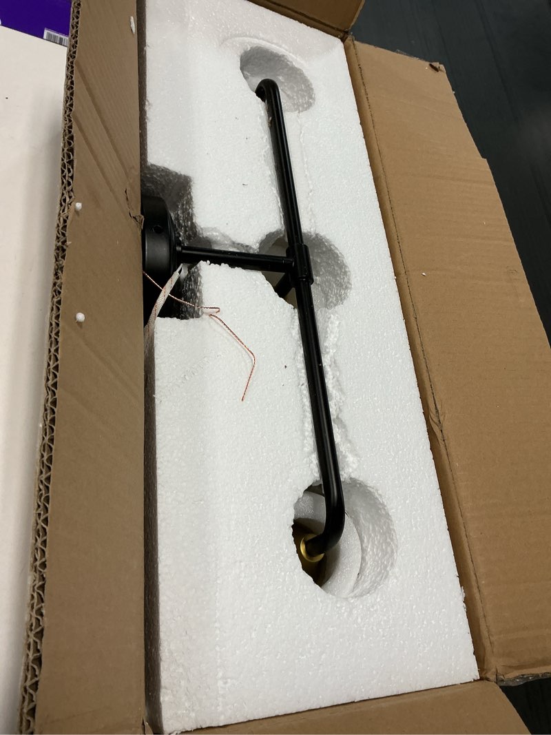 Condition photo showing Good Condition for Black and Gold Bathroom Light Fixtures 2-Lights Vanity Lights with Clear Glass Shade Bathroom Vanity Light 14 Inch Wall Sconces(Exclude E26 Bulb)… Black and Gold 2 Light