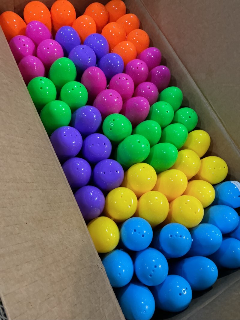 Condition photo showing New/Like New for joyin 1500 pcs 2.3" easter eggs, empty plastic eggs fillable colorful bright eggshell bulks for easter hunt, filling treats, party favor, basket stuffers, classroom prize supplies
