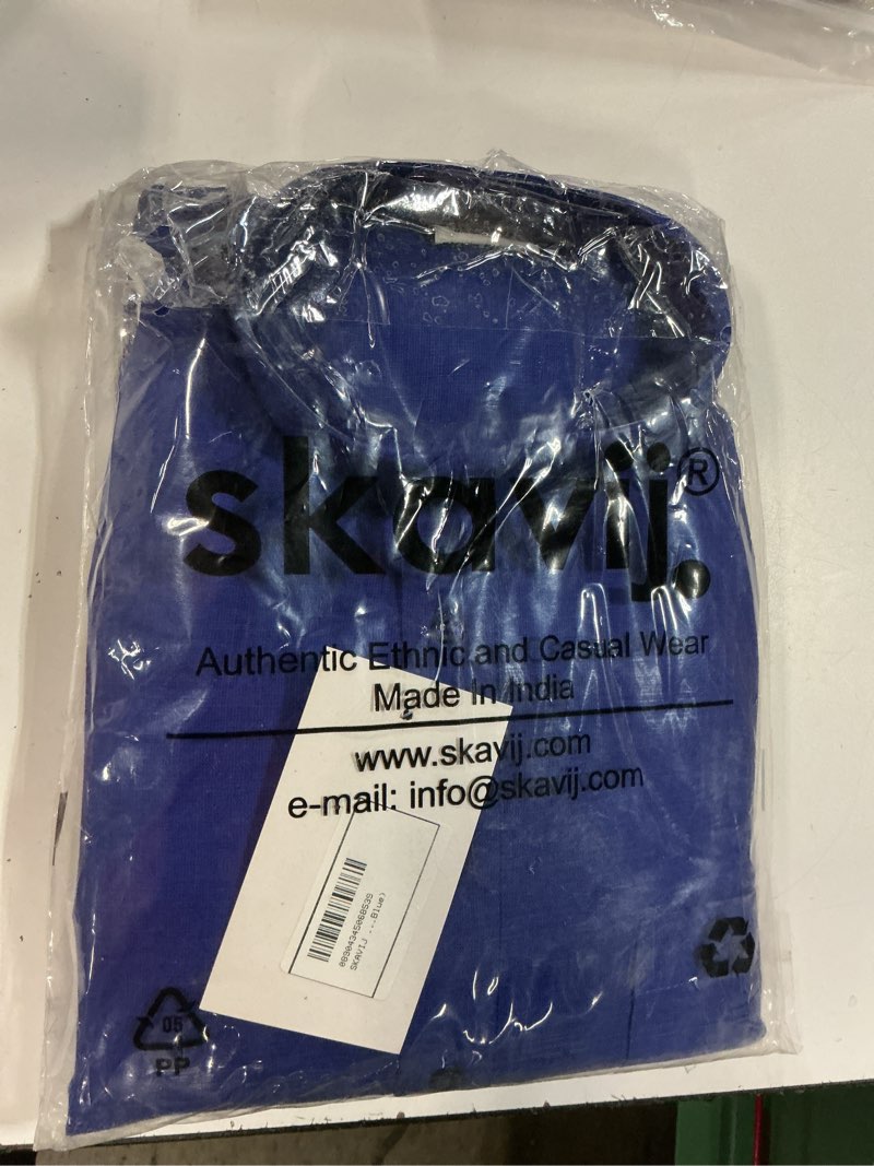 Condition photo showing New/Like New for skavij men’s pure cotton short kurta with chest pocket - solid eid & ramadan ethnic tunic small royal blue