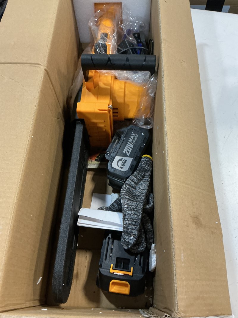 Condition photo showing Good Condition for 12" electric chainsaw cordless, 20v battery powered cordless chain saw, chainsaw with 4.0ah lithium ion battery and charger 12 inch chainsaw + 2 batteries