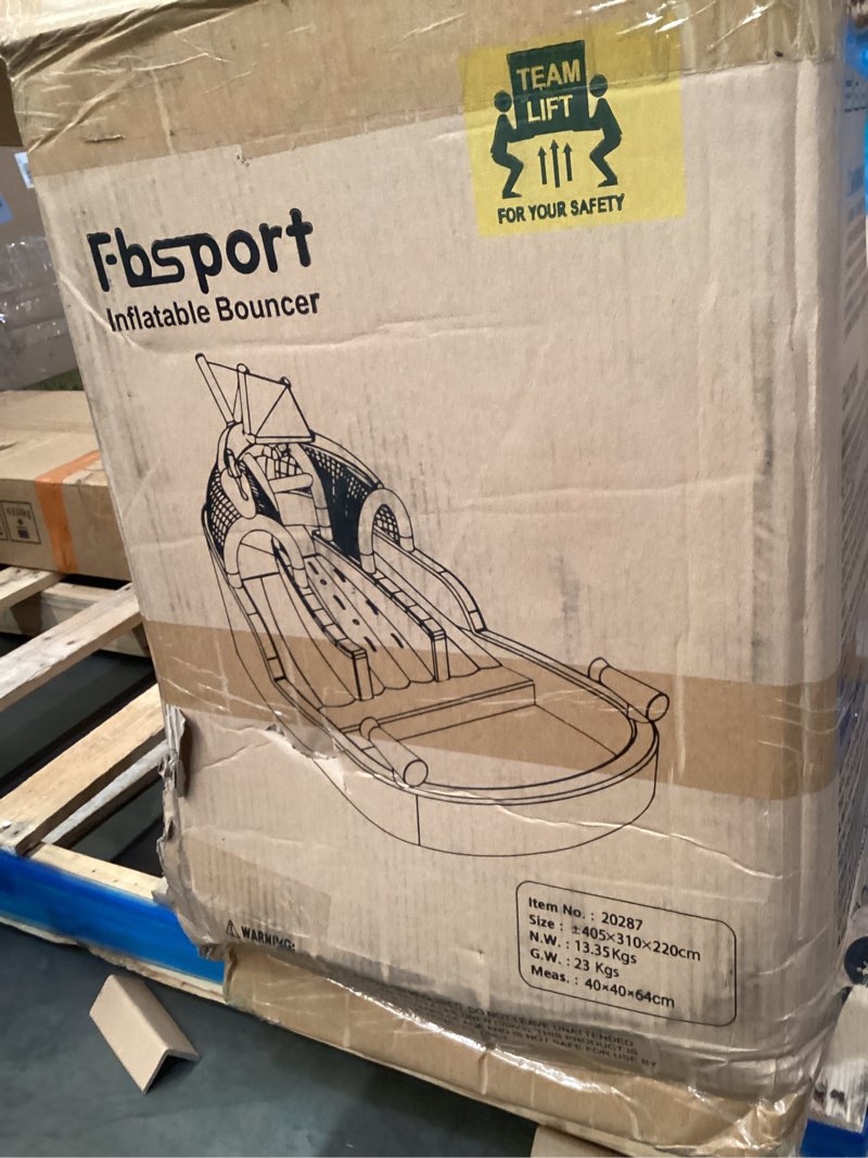 Condition photo showing As Is for FBSPORT Inflatable Bounce House for Kids, Indoor Bounce House with Slide, Climbing, Water Guns, Boun