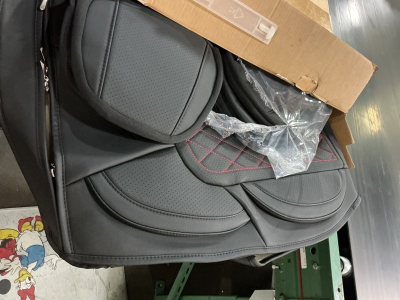 Condition photo showing Good Condition for car seat cover custom fit for ford f150 2009-2026 faux leather seat cover set compatible with regular cab super cab super crew pickup truck cushions (black redline, front seat) front seats black redline