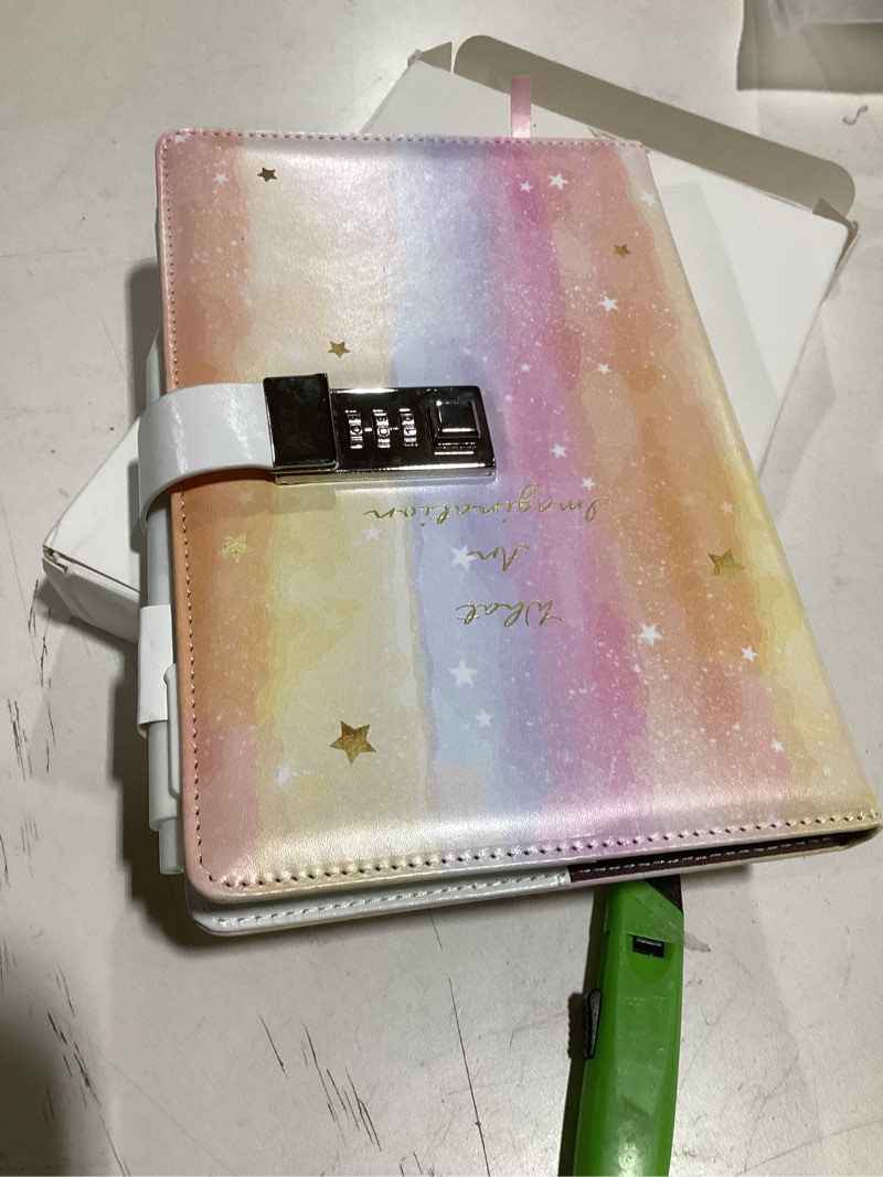 Condition photo showing Good Condition for cagie diary with lock for girls age 8-12,birthday gifts for 9 10 11 12 year old girls, tie dye design 192 pages diary with pen, 5.7 x 8.5 inch journal with lock for women girl (orange)