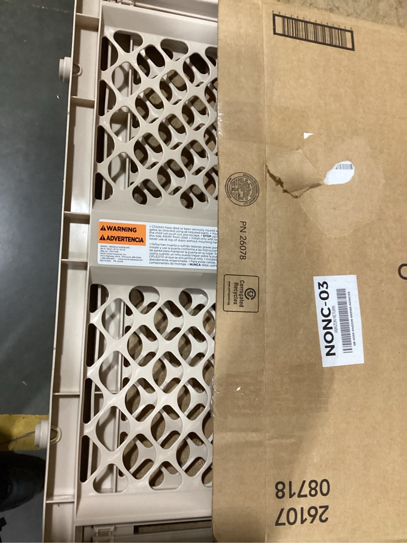 Condition photo showing New/Like New for toddleroo by north states - supergate ergo baby gate: plastic baby gate for stairs & doorways - adjustable indoor safety gate - made in usa - 26 to 42 inches wide - 26 inches tall - sand