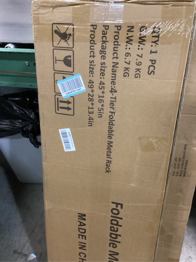 Condition photo showing New/Like New for Himix Storage Shelves with 20 Hooks, 4-Tier Foldable Shelves for Storage, Folding Shelf Unit Pantry Shelves with Wheels, Metal Shelving Storage Rack Shelf for Kitchen Garage Home, Black - No Assembly 4-Tier Black