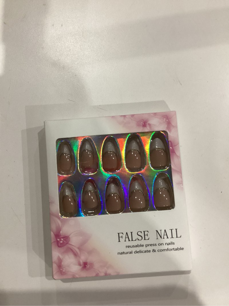 IQXGE French Tip Press on Nails Almond Short Full Cover False Fake Nails Press ons Acrylic Nude Stic